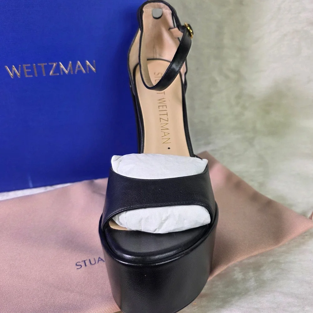 Stuart Weitzman Skyhigh 145 Platform Sandal Black Leather Womens 10.5 NEW